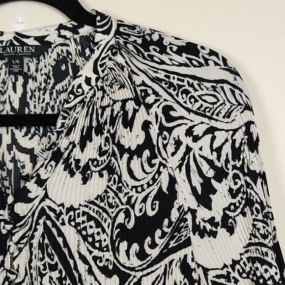 Lauren Ralph Lauren Black Label Paisley Micro Pleated Georgette Blouse Top - Picture 3 of 15